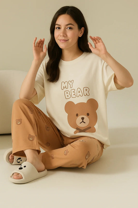 Brown Bear Printed PJ SET