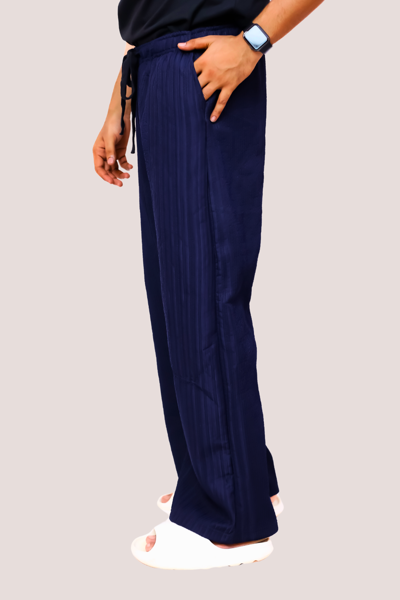 HYKEYZ Classic Textured Straight Trouser - Navy Blue