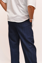 HYKEYZ Classic Textured Straight Trouser - Navy Blue