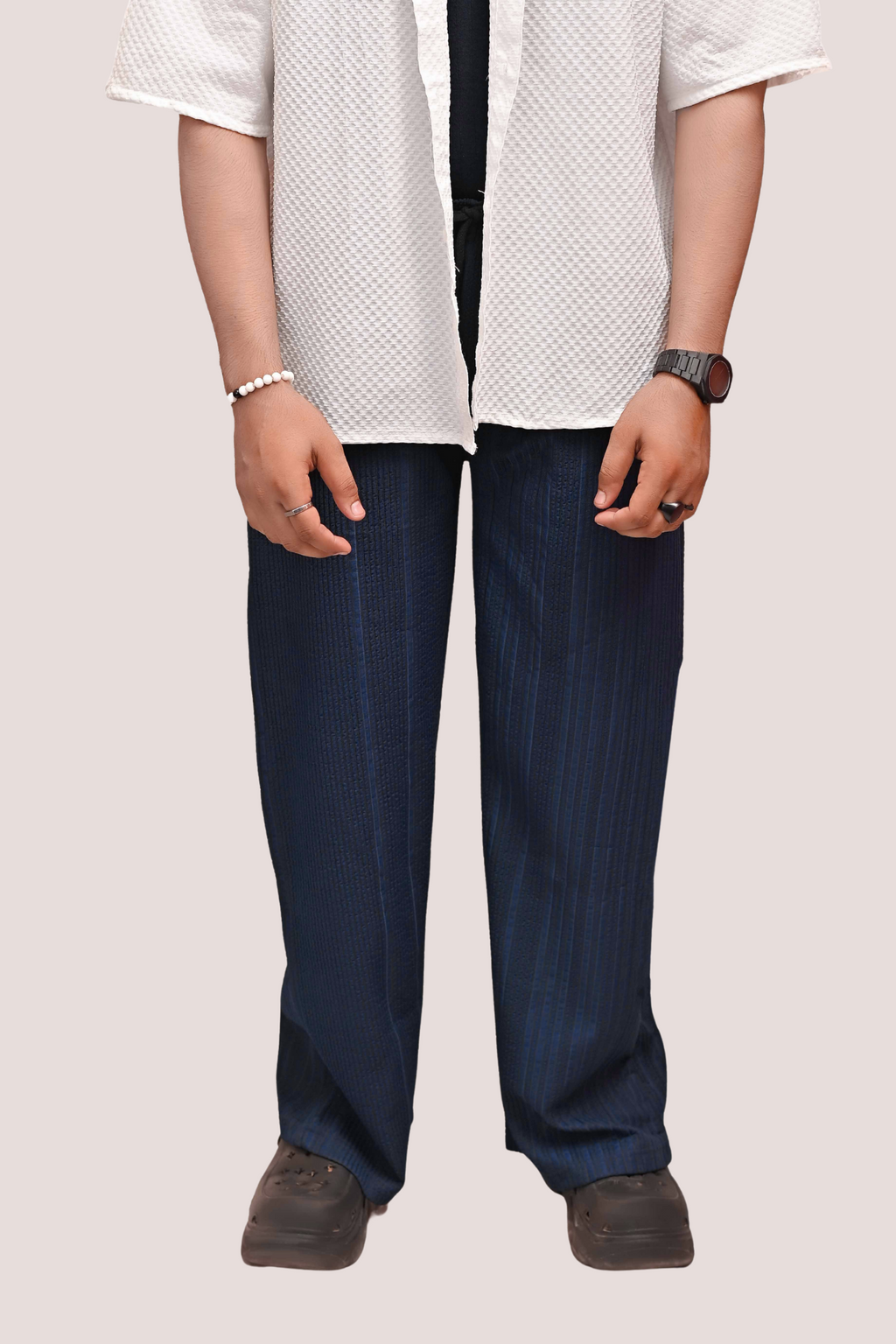 HYKEYZ Classic Textured Straight Trouser - Navy Blue