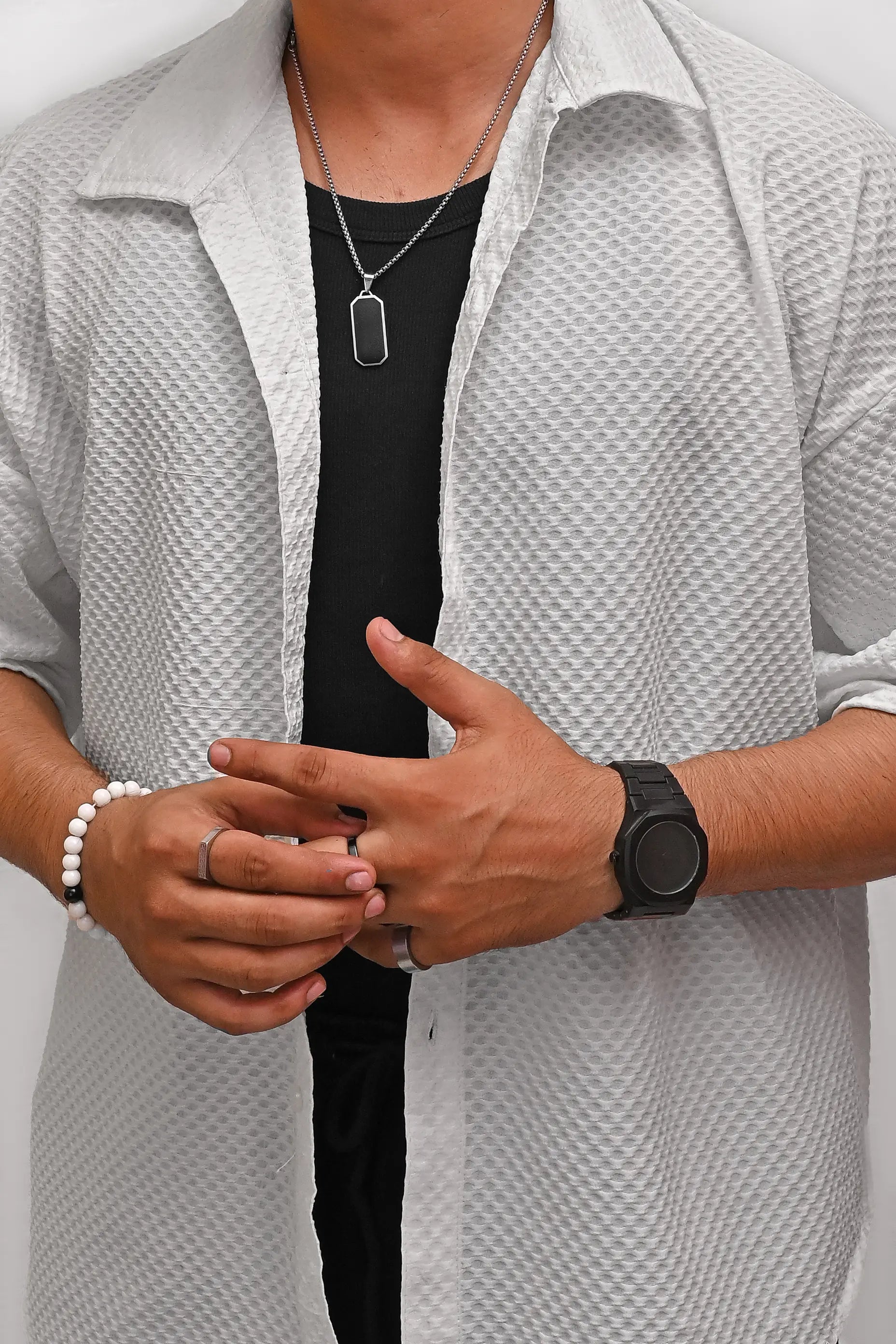 HYKEYZ Classic Textured Premium Shirt - White