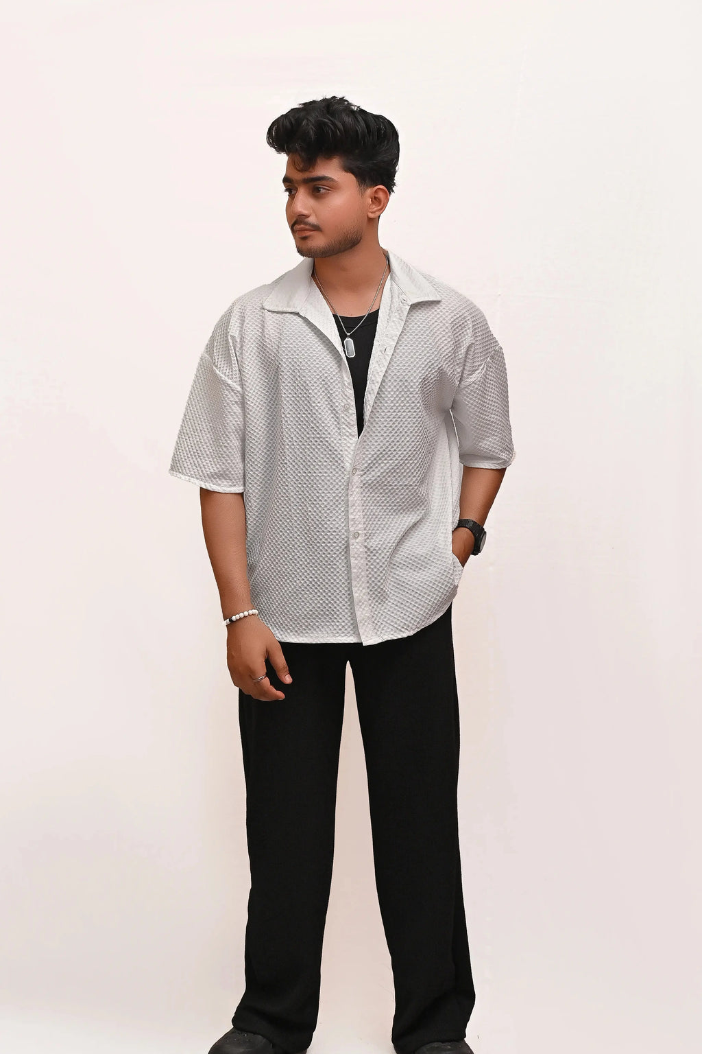HYKEYZ Classic Textured Premium Shirt - White
