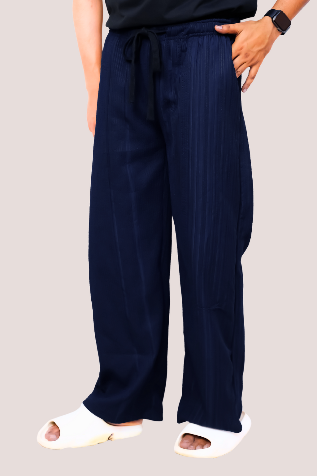 HYKEYZ Classic Textured Straight Trouser - Navy Blue