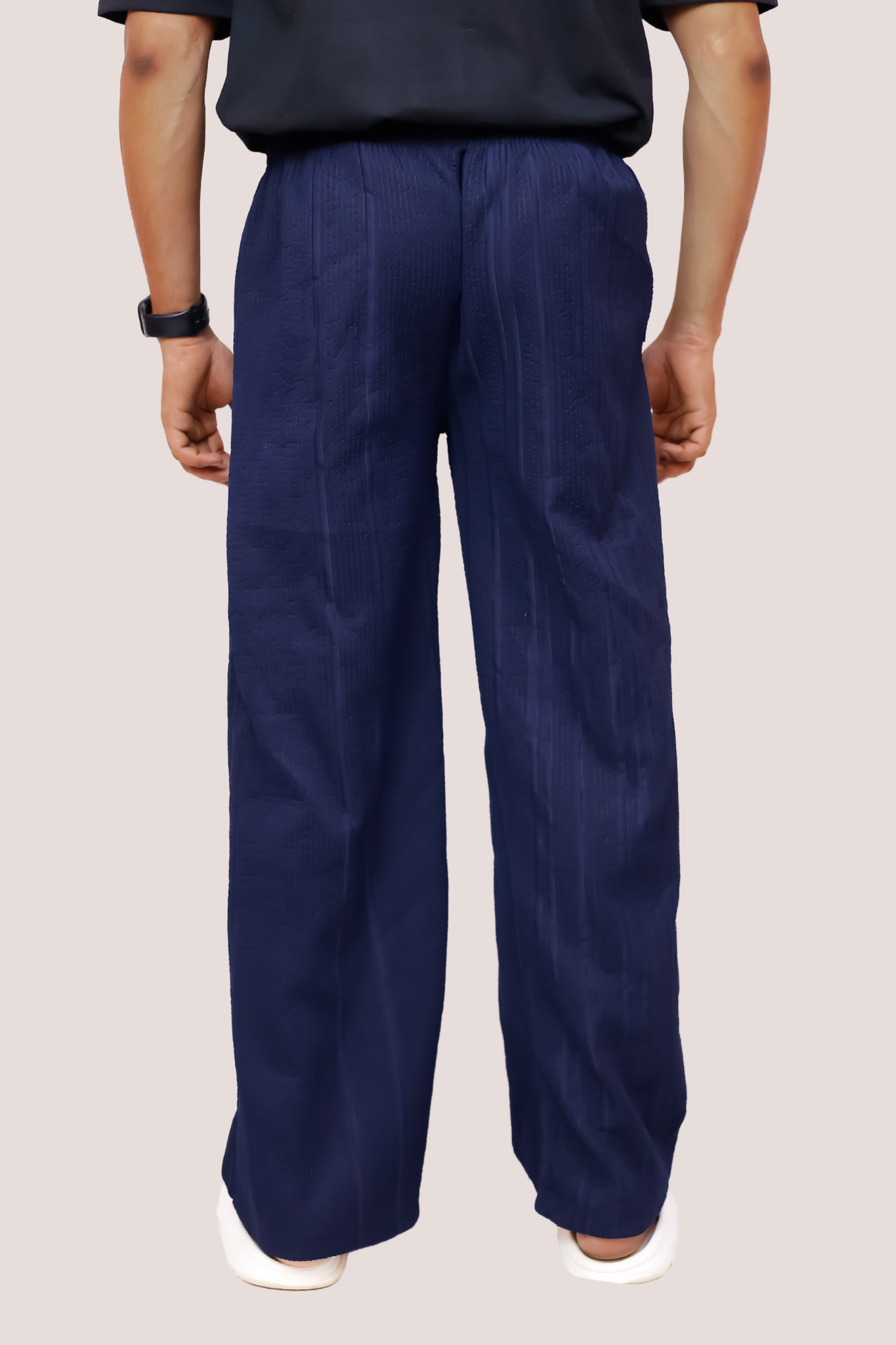 HYKEYZ Classic Textured Straight Trouser - Navy Blue