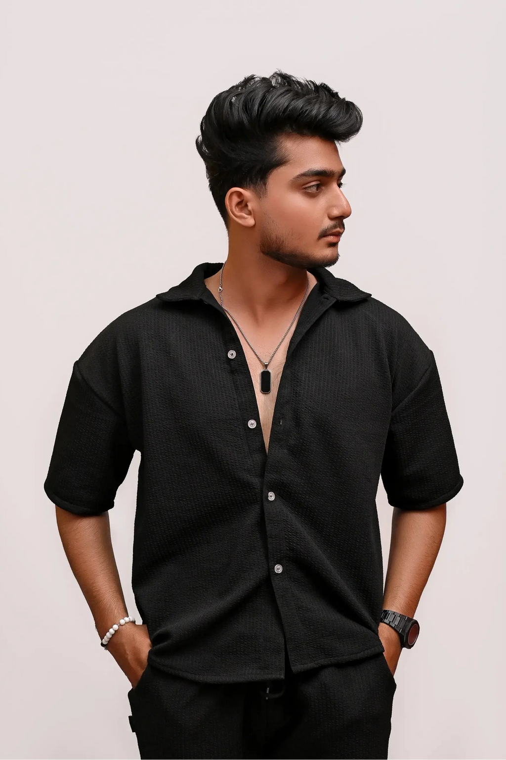 HYKEYZ Classic Textured Premium Shirt - Black