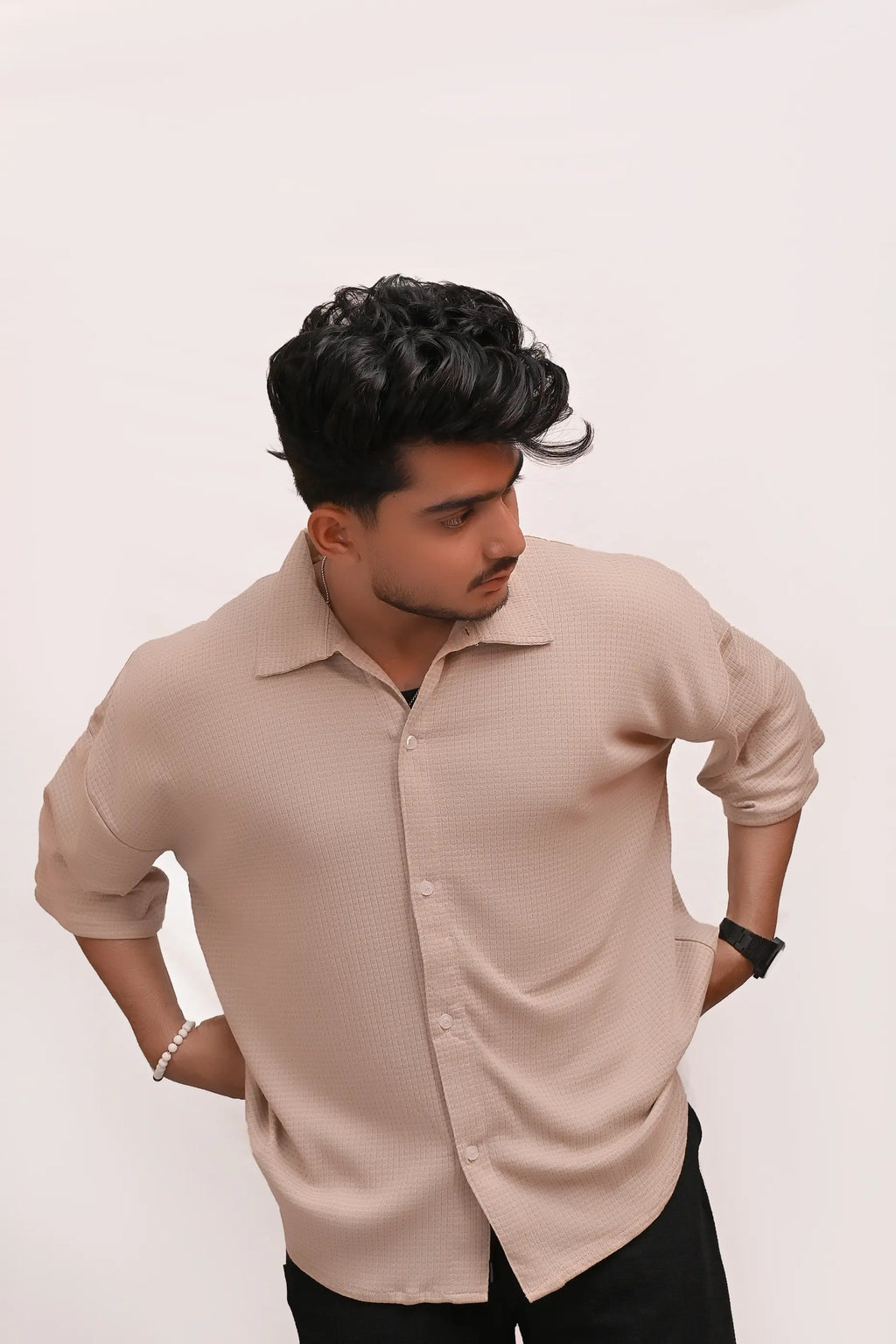 HYKEYZ Classic Textured Premium Shirt - Beige