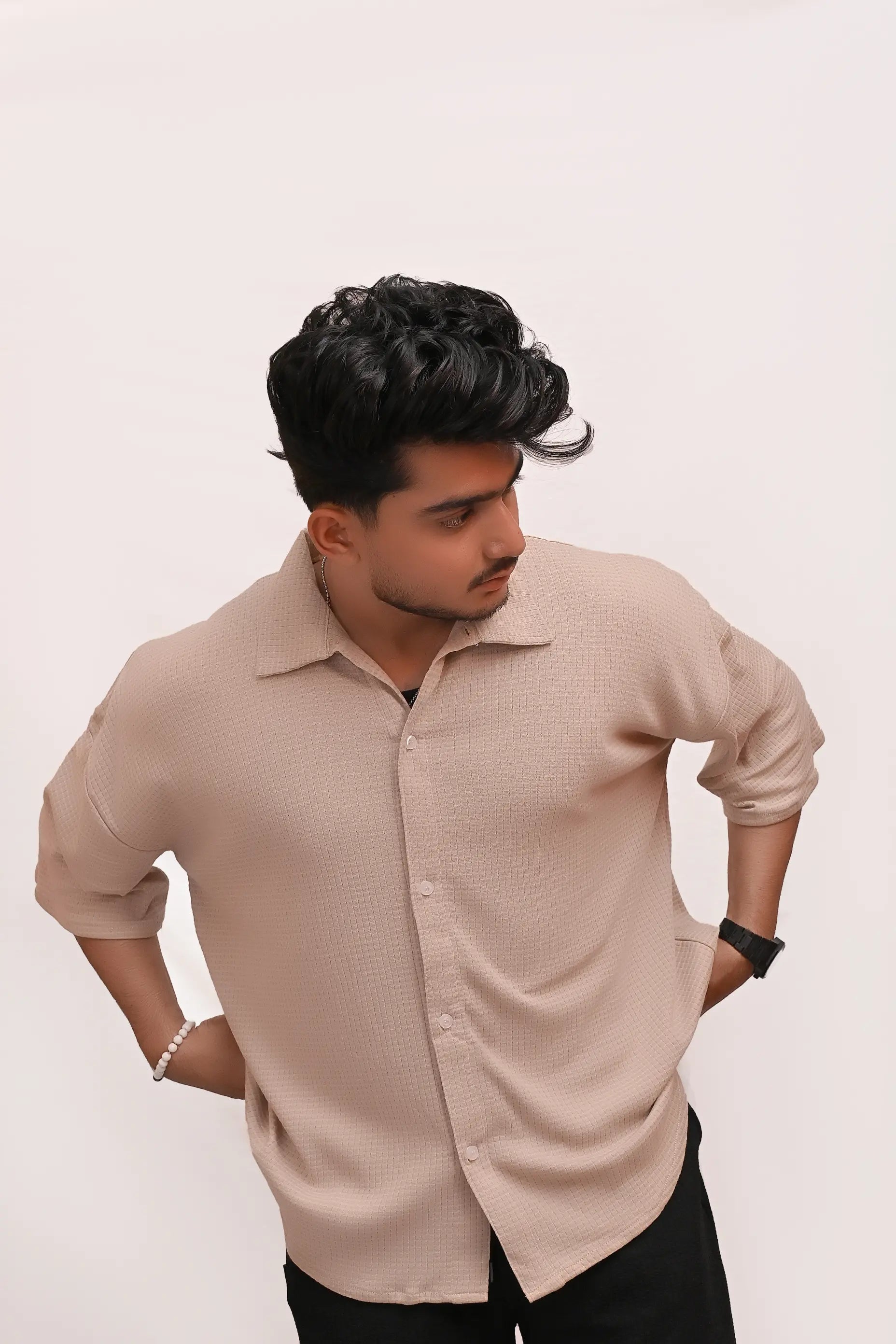 HYKEYZ Classic Textured Premium Shirt - Beige