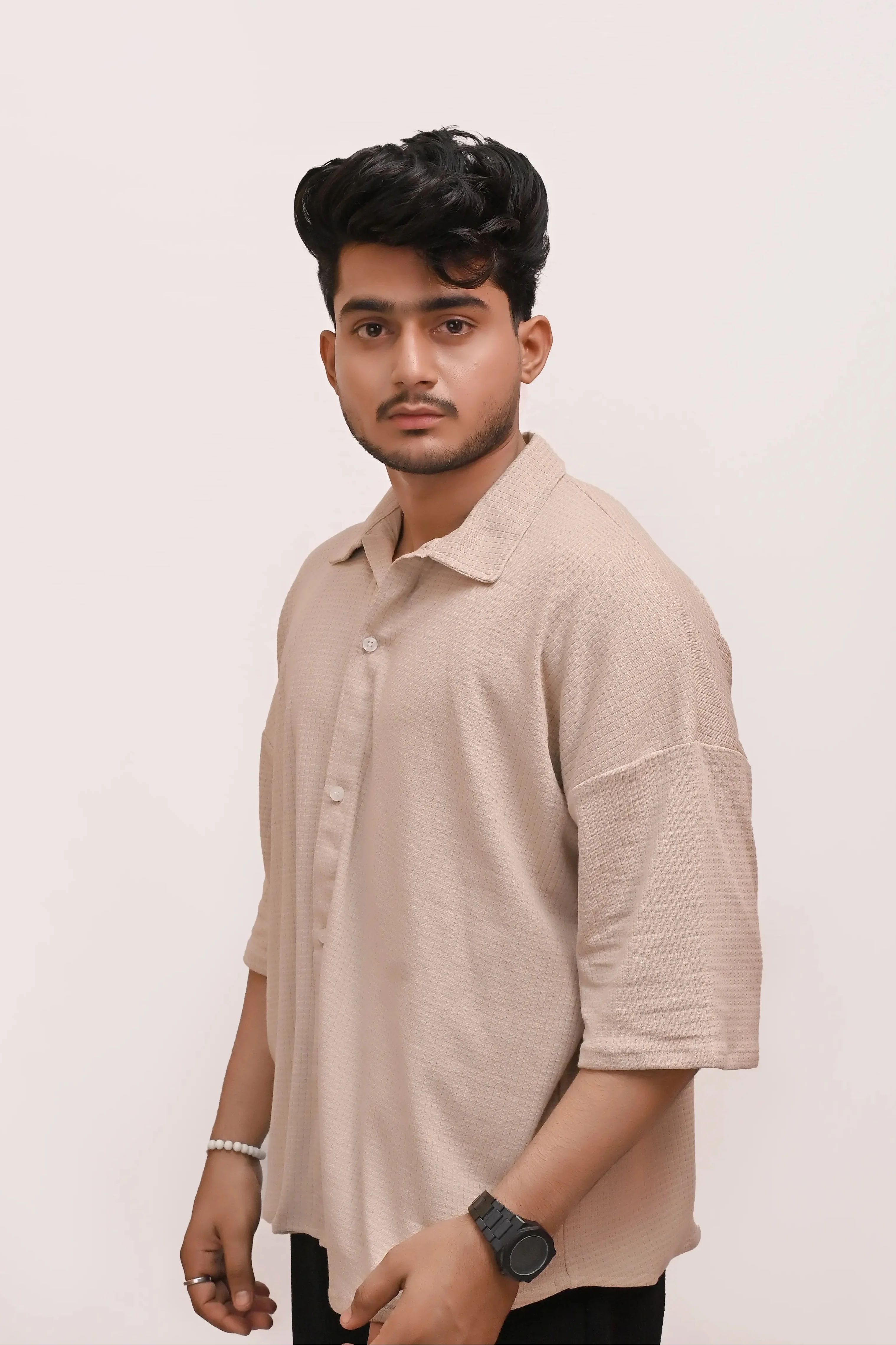 HYKEYZ Classic Textured Premium Shirt - Beige