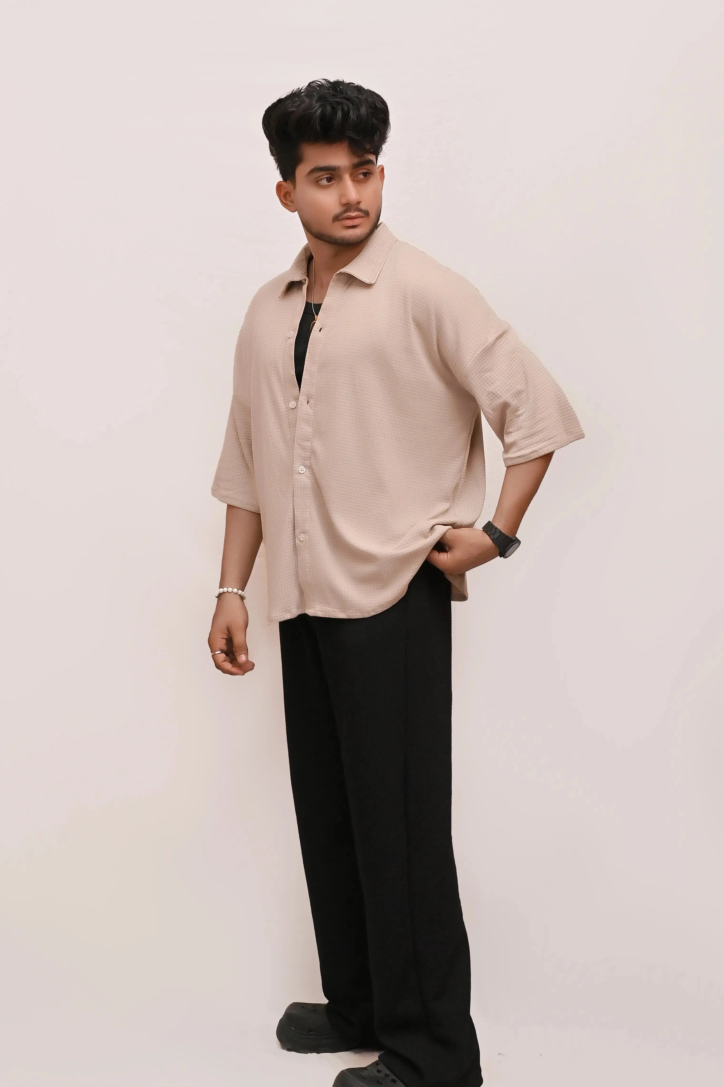 HYKEYZ Classic Textured Premium Shirt - Beige