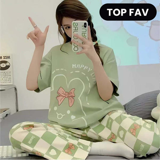 Olive Green Printed PJ SET