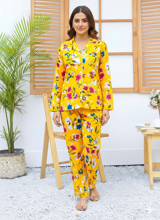 Imported Linen Printed Yellow Honey PJ Set-LP3