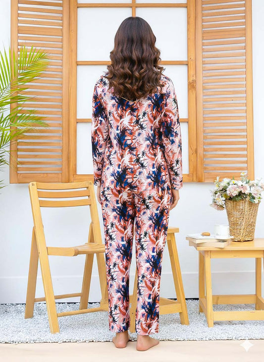 Imported Linen Printed Tree Pattern PJ Set-LP7
