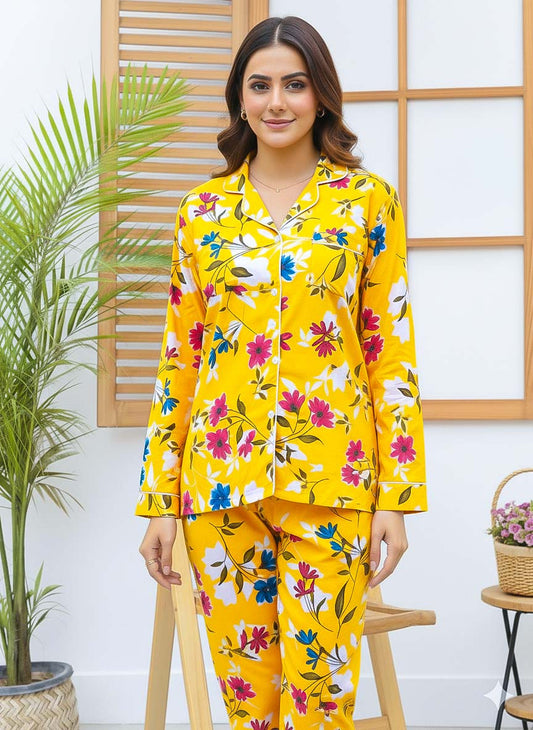 Imported Linen Printed Yellow Honey PJ Set-LP3